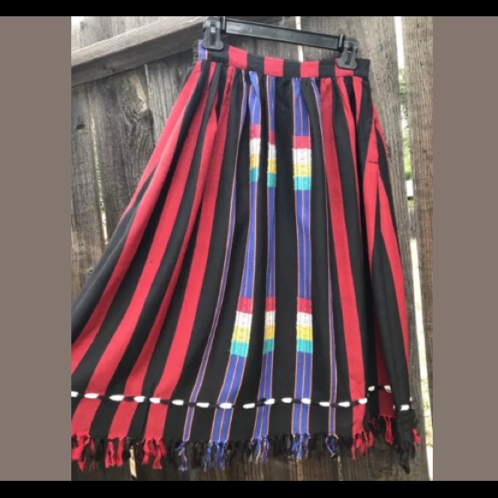 VTG Boho Hippie Peasant Tribal Stripe Fringe Skirt